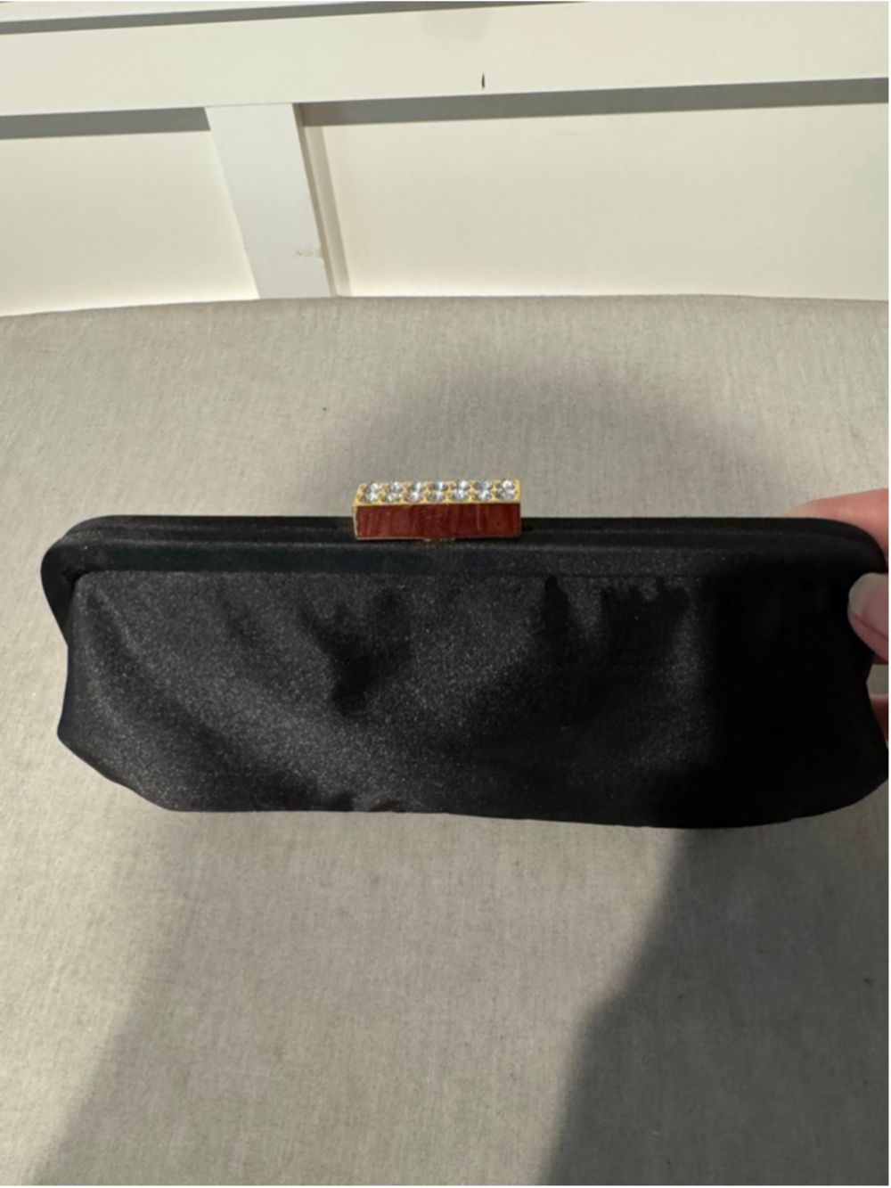 Women's Studio Beausoleil Black Satin Clutch Shoulder Bag Gold Chain